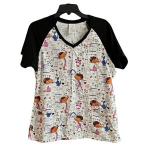 Disney Doc McStuffins Women's V-Neck Scrub Top Medium Multicolor Short S…
